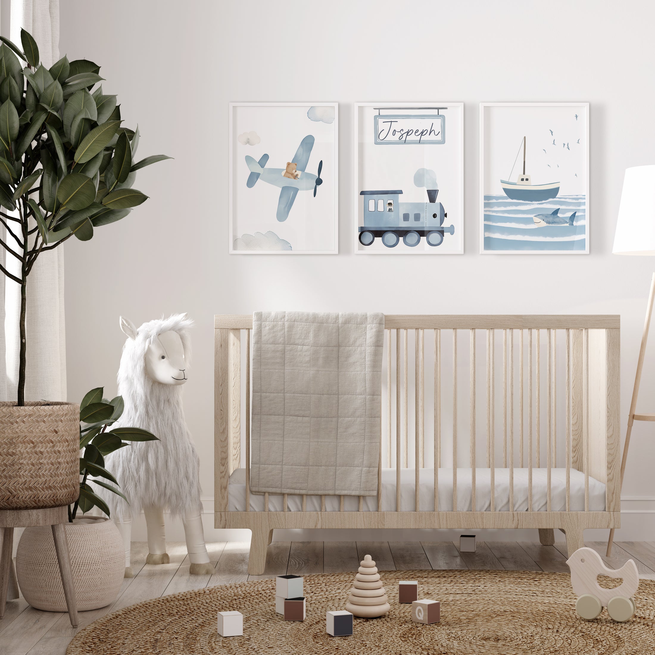 Transport Personalised Set of 3 Wall Prints | Wall Art for Nursery, Bedroom or Playroom - RoseRowanDesign