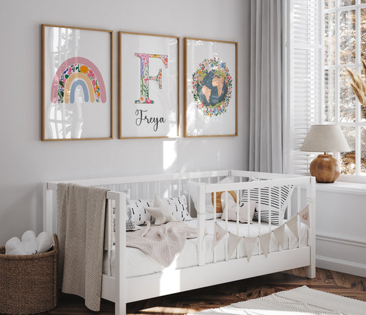 Wildflower Personalised Set of 3 Girls Prints | Wall Art for Nursery, Bedroom or Playroom - RoseRowanDesign