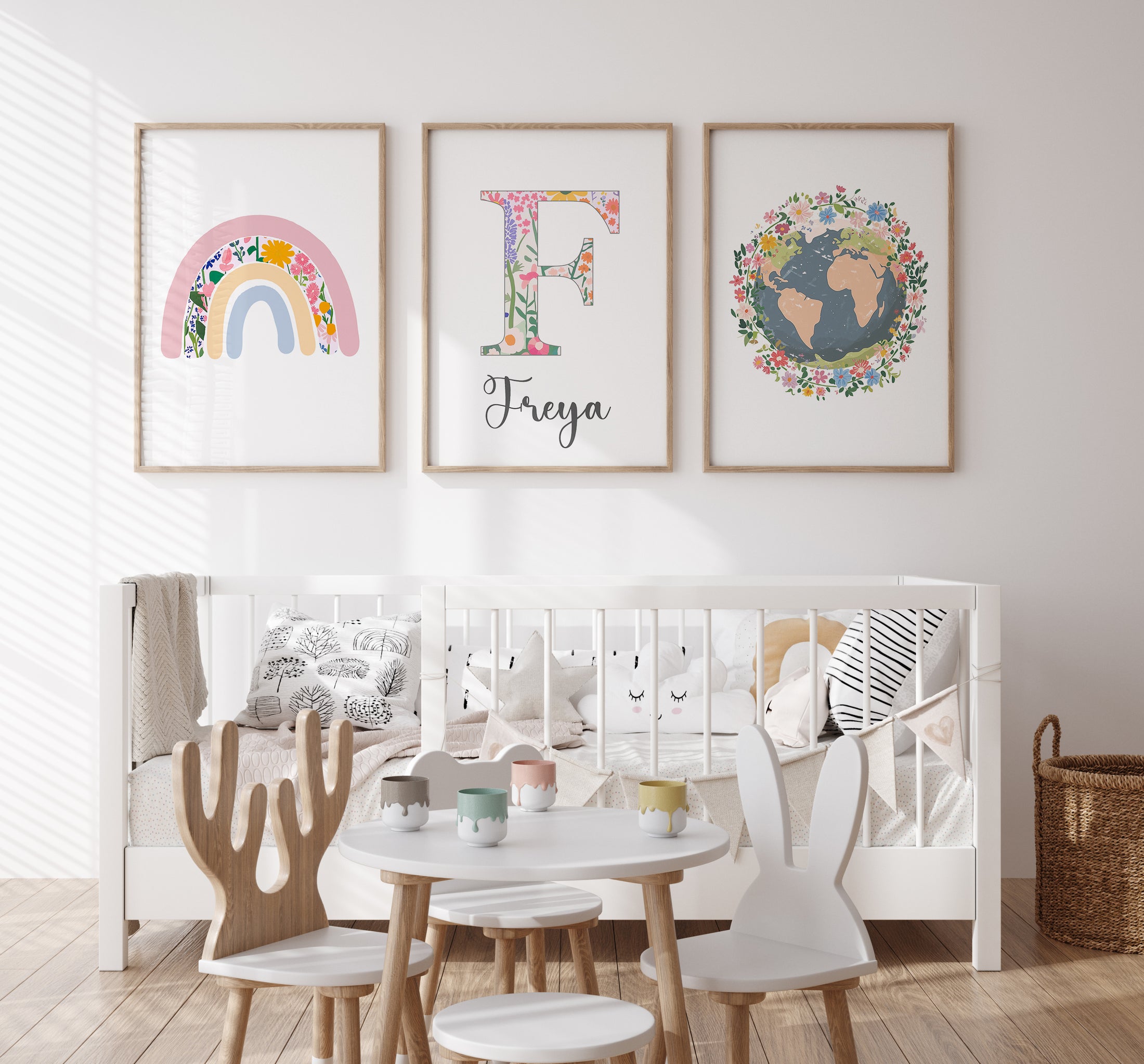 Wildflower Personalised Set of 3 Girls Prints | Wall Art for Nursery, Bedroom or Playroom - RoseRowanDesign