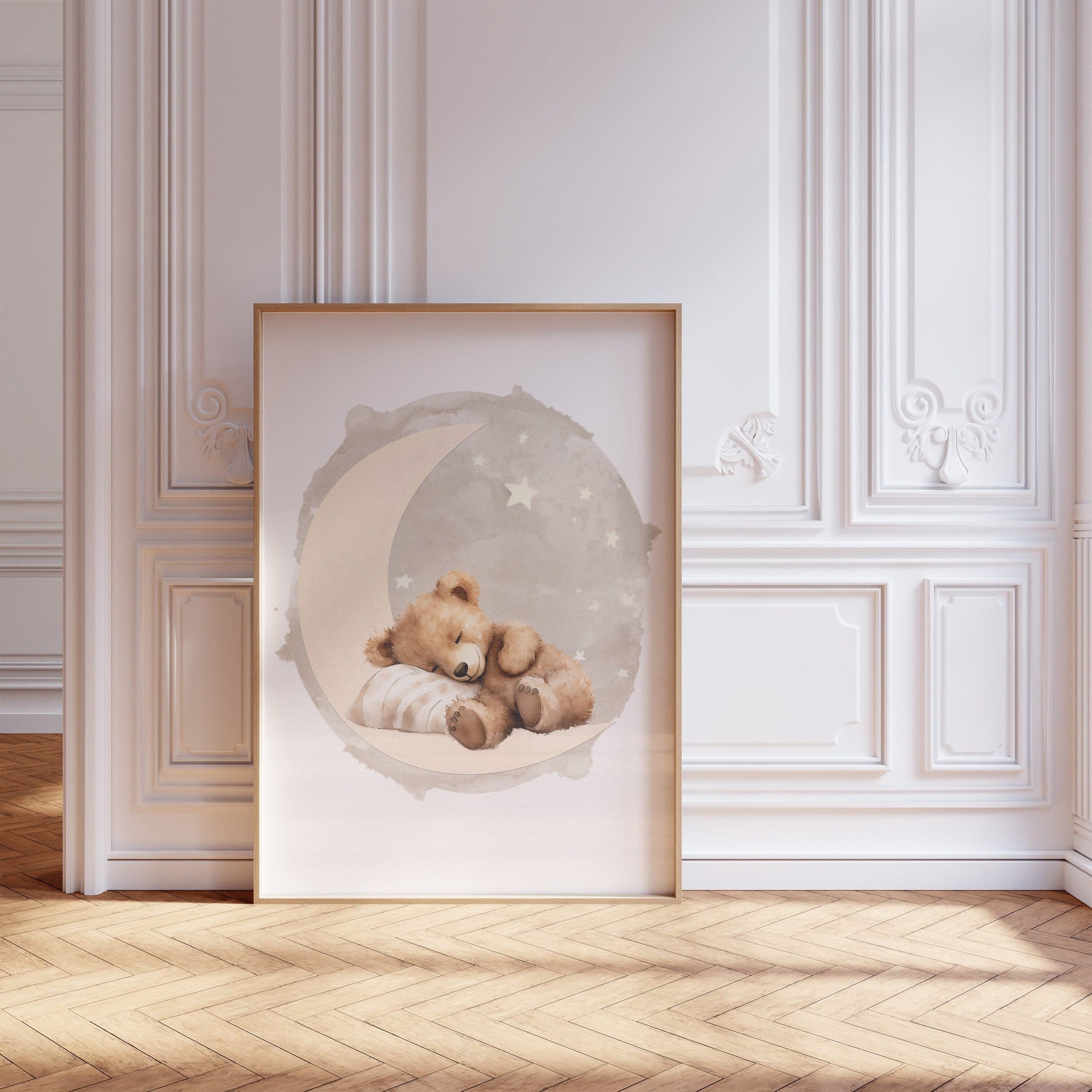 Teddy Bear Theme Kids Wall Art | Beige | Set of 3 Nursery Prints - RoseRowanDesign