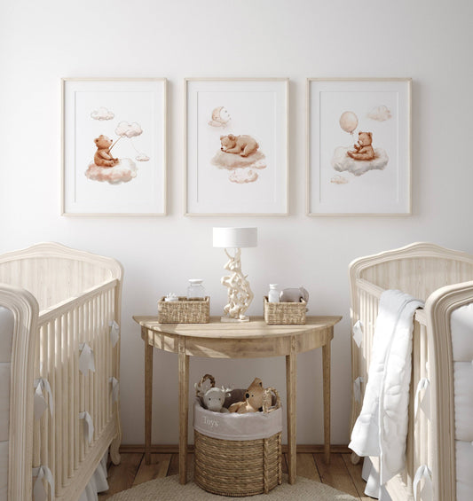 Teddy Bear Theme Kids Wall Art | Set of 3 Nursery Prints - RoseRowanDesign