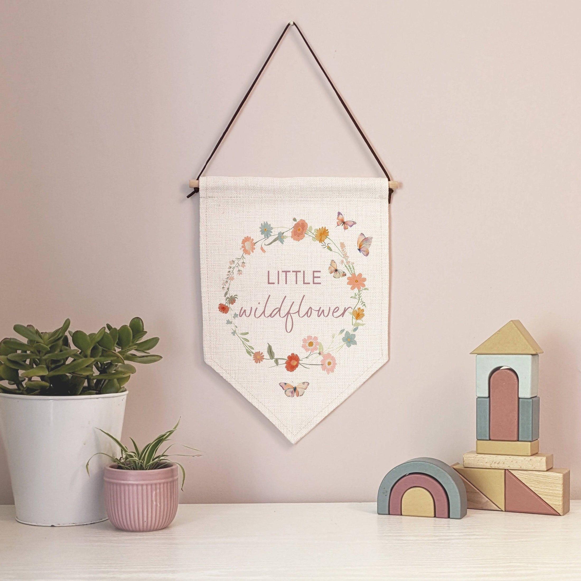 Little Wildflower Pennant Wall Flag | Boho Nursery Decor for Girls - RoseRowanDesign
