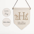 Load image into Gallery viewer, Personalised Bunny Name Pennant Wall Flag | Beige Nursery Decor for Baby - RoseRowanDesign
