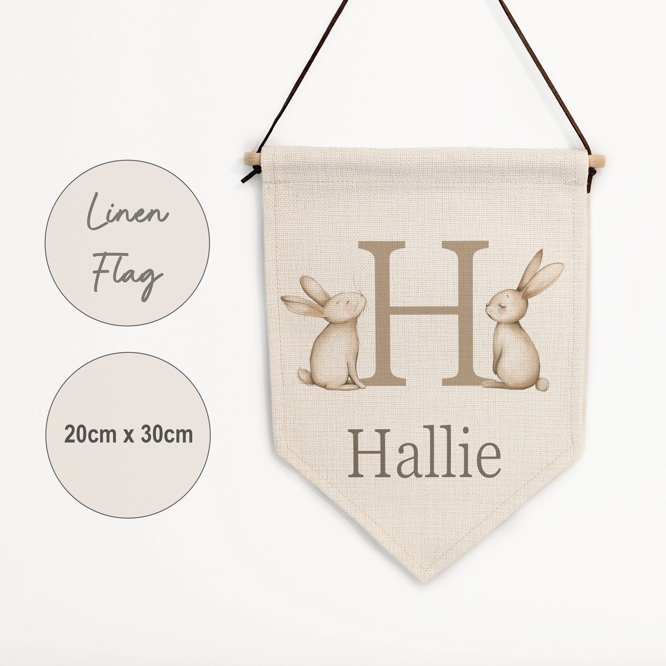 Personalised Bunny Name Pennant Wall Flag | Beige Nursery Decor for Baby - RoseRowanDesign