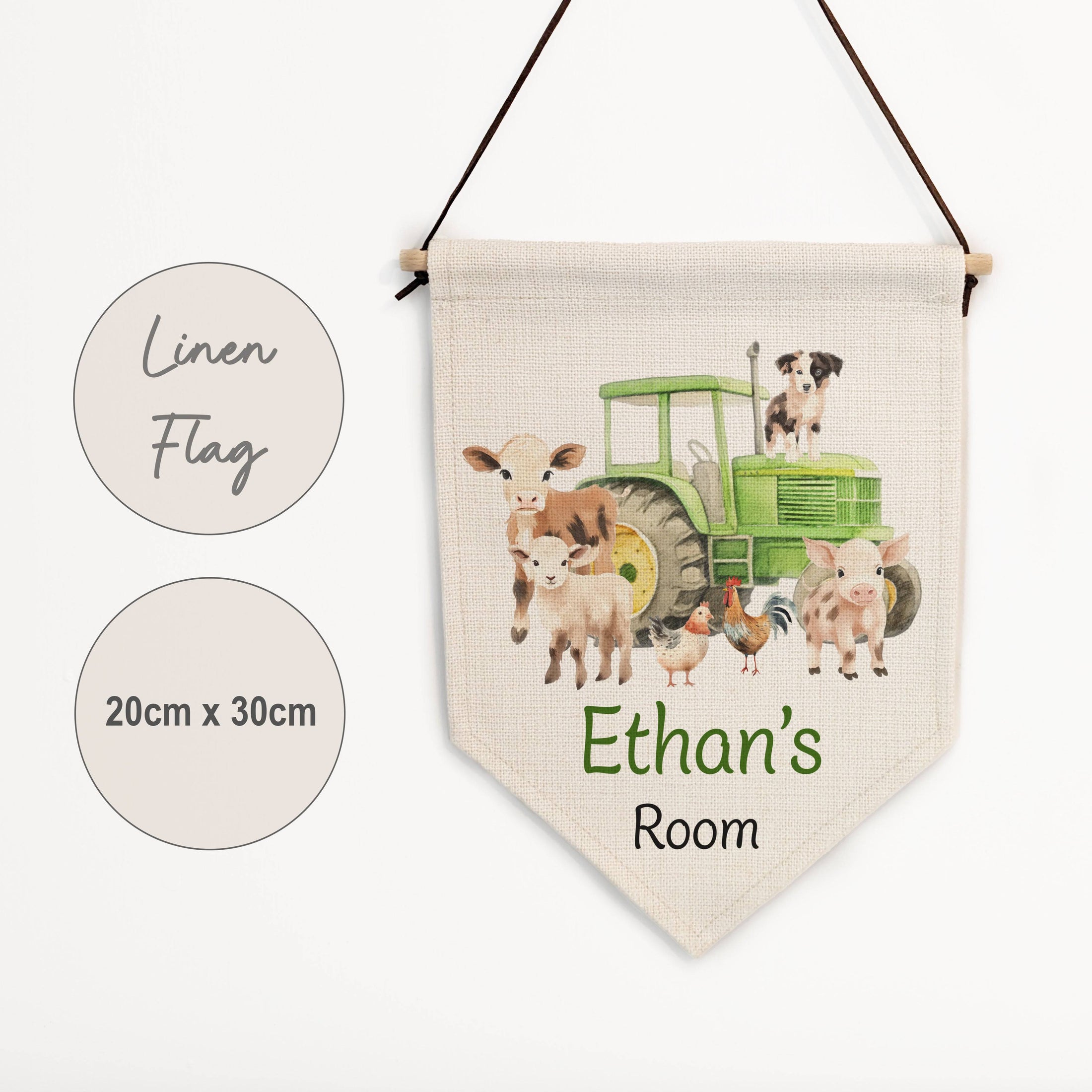 Personalised Farm Animal Name Pennant Wall Flag | Nursery Decor for Kids Room - RoseRowanDesign