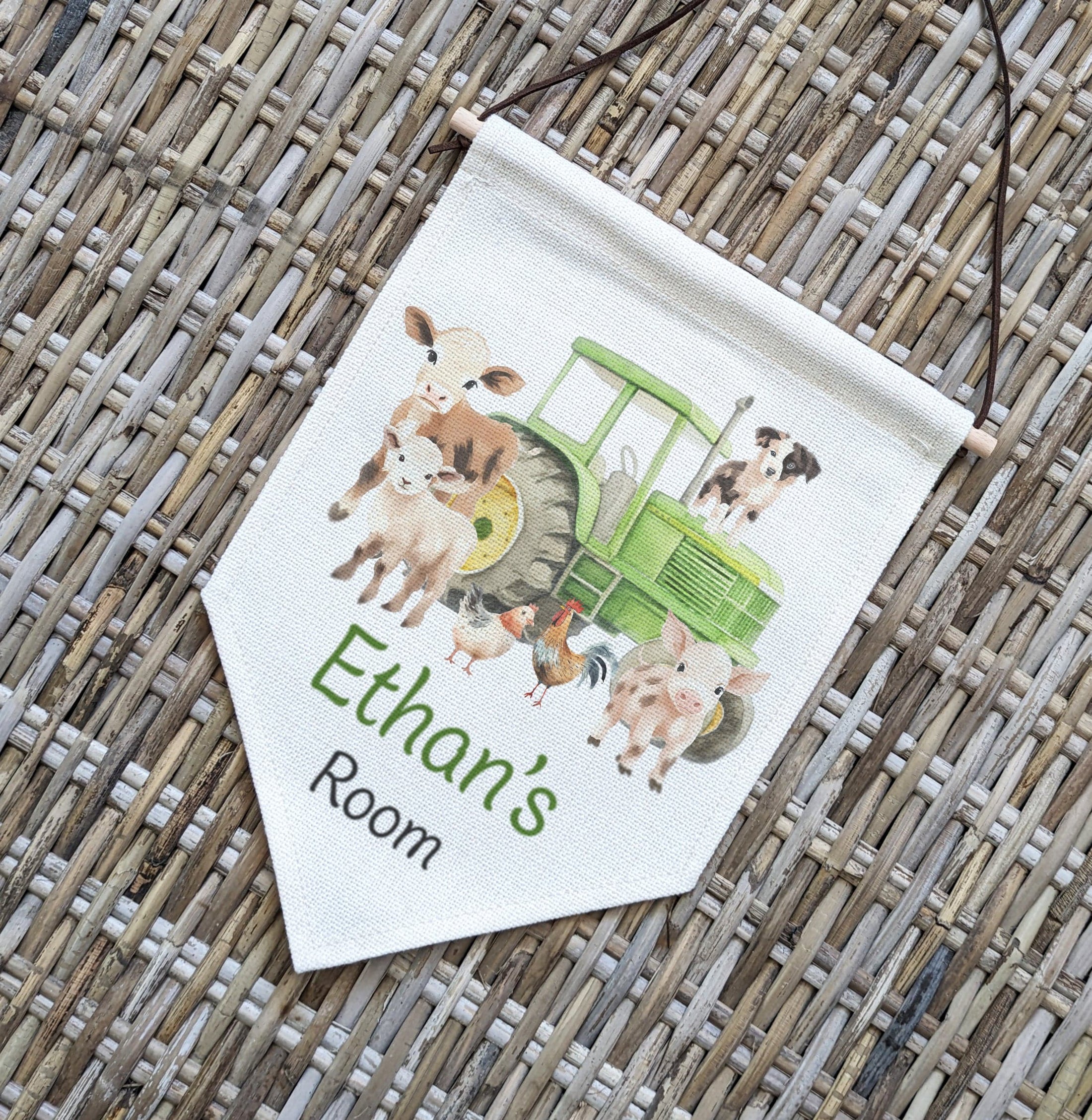 Personalised Farm Animal Name Pennant Wall Flag | Nursery Decor for Kids Room - RoseRowanDesign