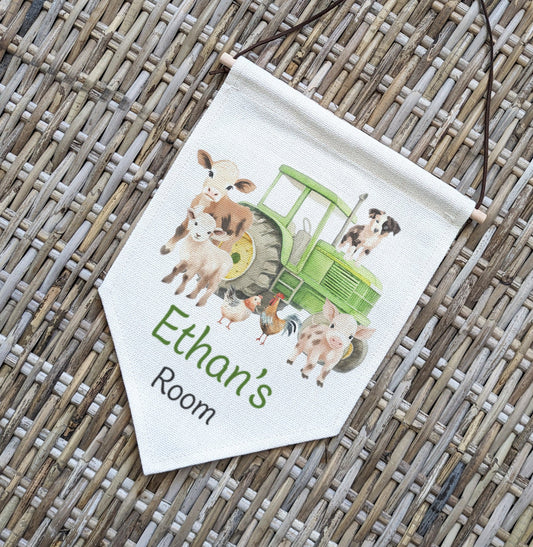 Personalised Farm Animal Name Pennant Wall Flag | Nursery Decor for Kids Room - RoseRowanDesign