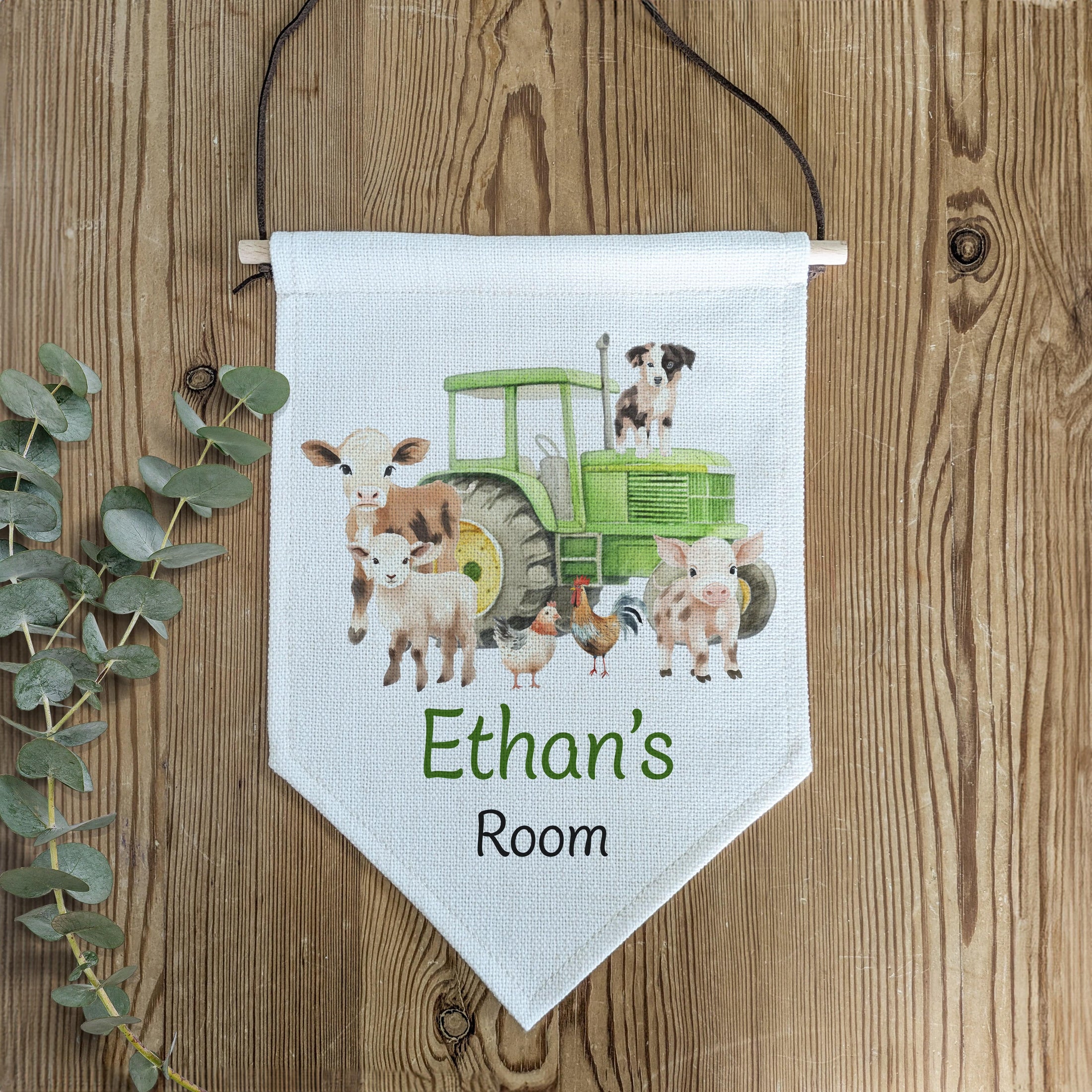 Personalised Farm Animal Name Pennant Wall Flag | Nursery Decor for Kids Room - RoseRowanDesign