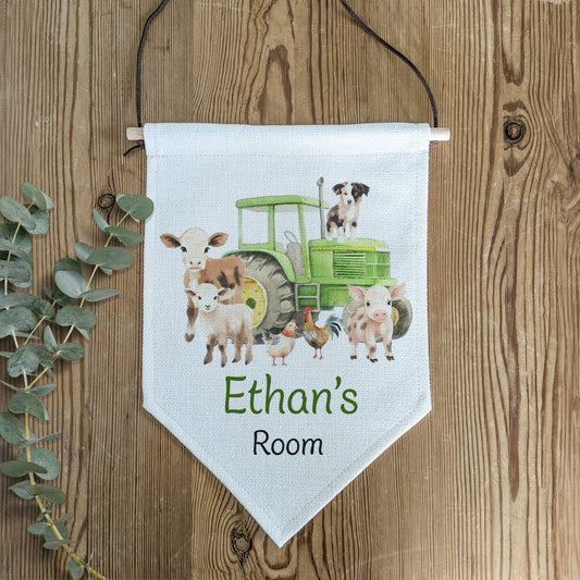Personalised Farm Animal Name Pennant Wall Flag | Nursery Decor for Kids Room - RoseRowanDesign