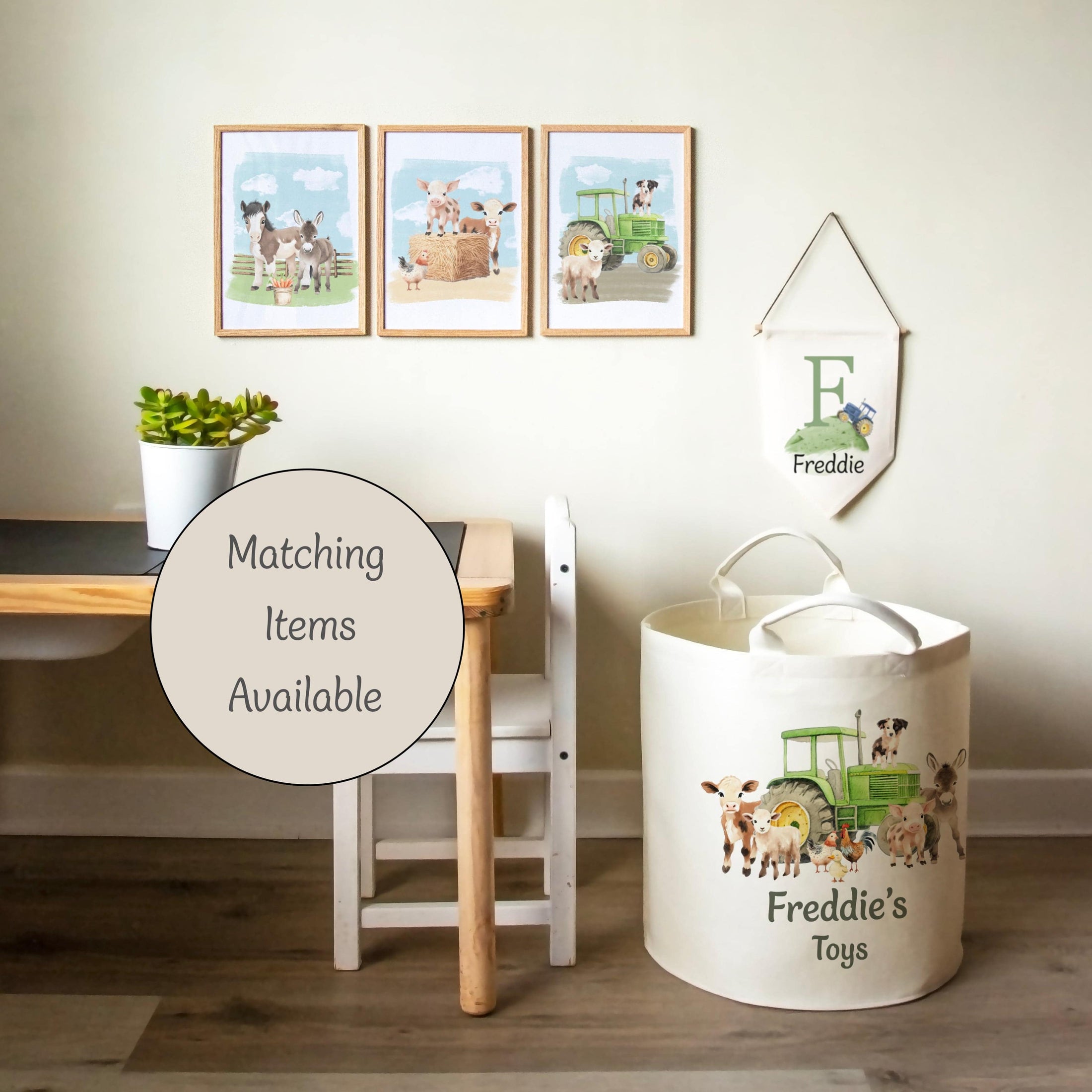 Personalised Tractor Name Pennant | Kids Room Banner & Nursery Wall Flag - RoseRowanDesign