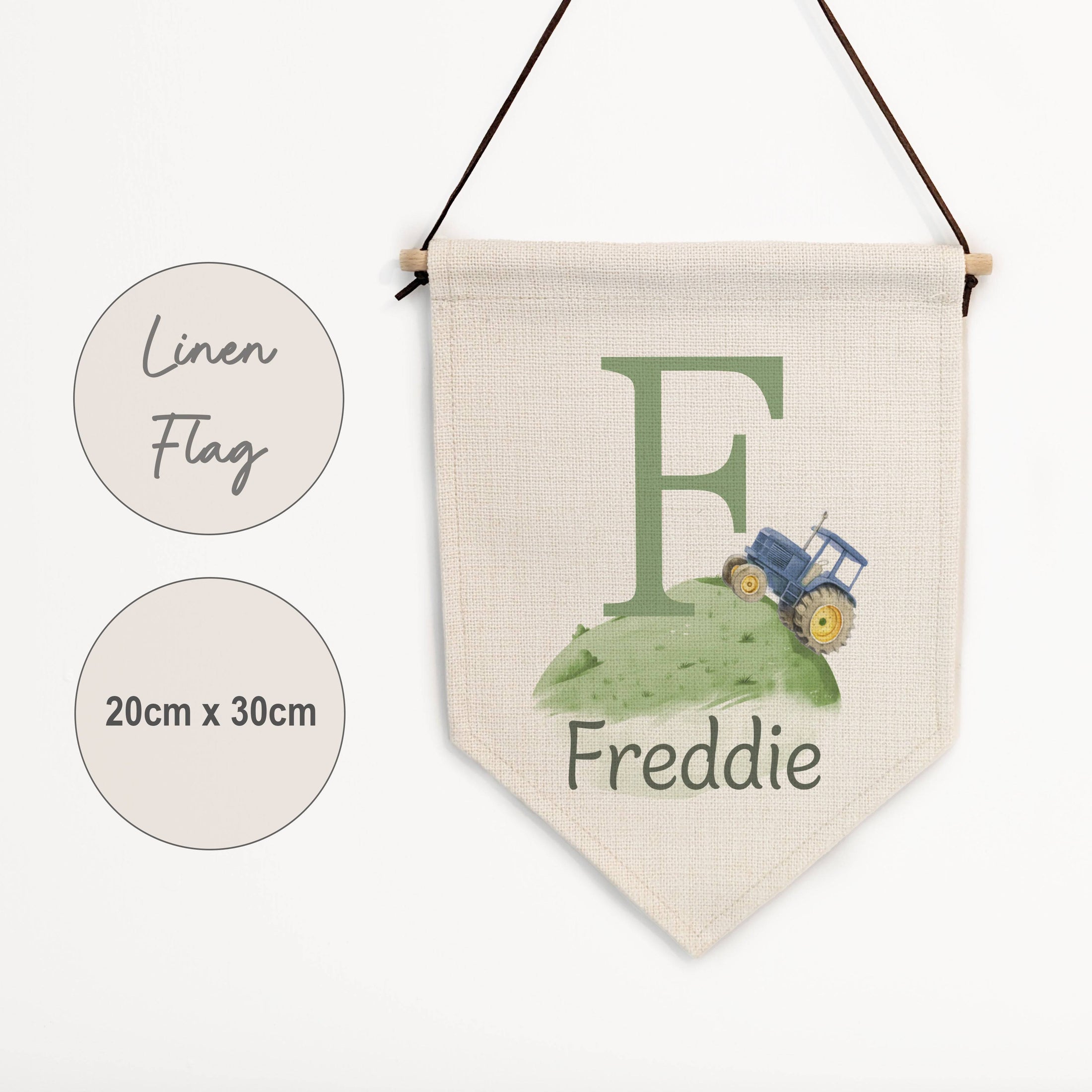 Personalised Tractor Name Pennant | Kids Room Banner & Nursery Wall Flag - RoseRowanDesign