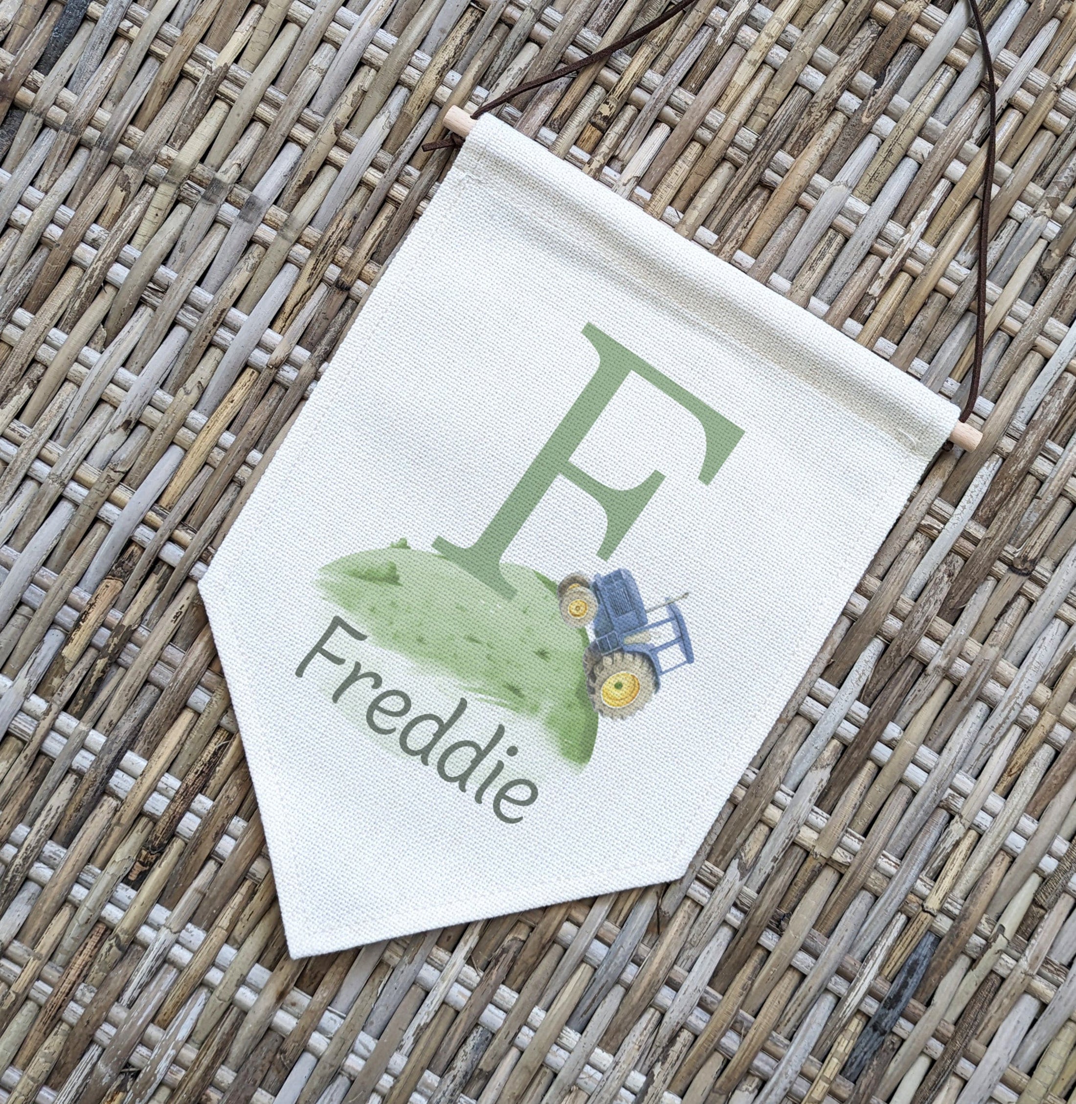 Personalised Tractor Name Pennant | Kids Room Banner & Nursery Wall Flag - RoseRowanDesign