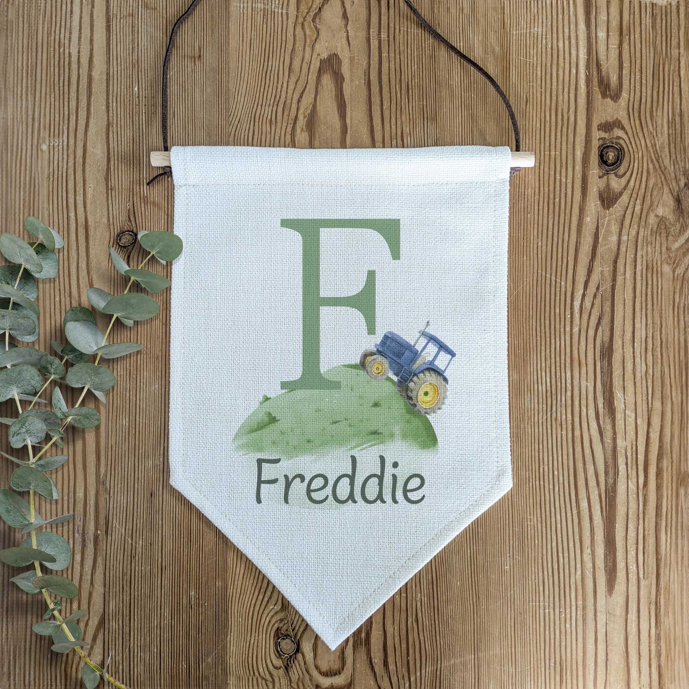 Personalised Tractor Name Pennant | Kids Room Banner & Nursery Wall Flag - RoseRowanDesign