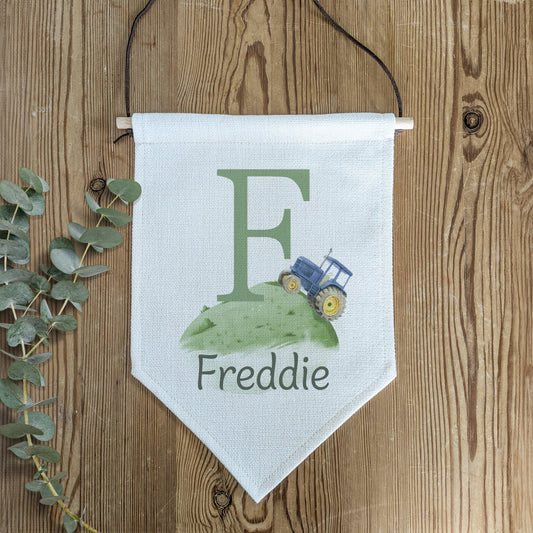 Personalised Tractor Name Pennant | Kids Room Banner & Nursery Wall Flag - RoseRowanDesign