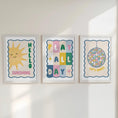 Load image into Gallery viewer, Nursery Wall Art Set of 3 - Sunshine Play All Day Disco Ball Pastel Prints with Frame Options - RoseRowanDesign - 
