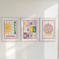 Load image into Gallery viewer, Nursery Wall Art Set of 3 - Sunshine Play All Day Disco Ball Pastel Prints with Frame Options - RoseRowanDesign - 
