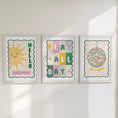 Load image into Gallery viewer, Nursery Wall Art Set of 3 - Sunshine Play All Day Disco Ball Pastel Prints with Frame Options - RoseRowanDesign - 
