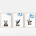 Load image into Gallery viewer, Panda Bear Nursery Prints | Set of 3 | Blue Balloon Wall Art for Baby Boy's Room - RoseRowanDesign - 
