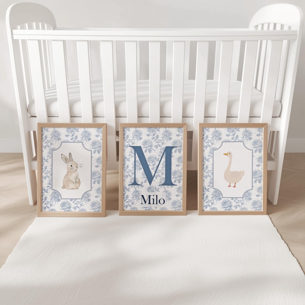 Personalised Blue Floral Bunny & Duck Nursery Prints - RoseRowanDesign - 