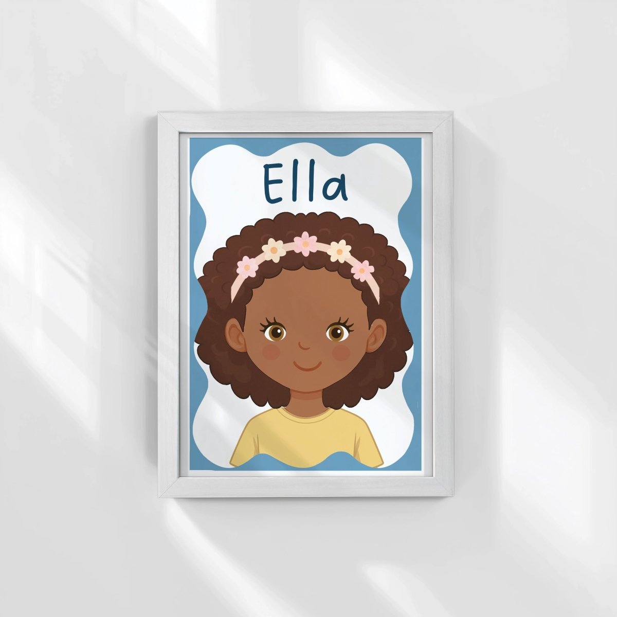Personalised Children's Portrait Print – Custom Character & Name - Wavy Background - RoseRowanDesign - 