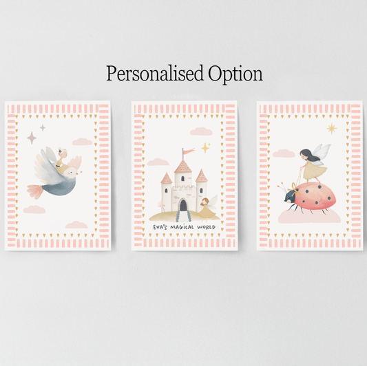 Personalised Fairy Tale Nursery Print Set – Castle, Fairy & Magical Creatures - RoseRowanDesign - 