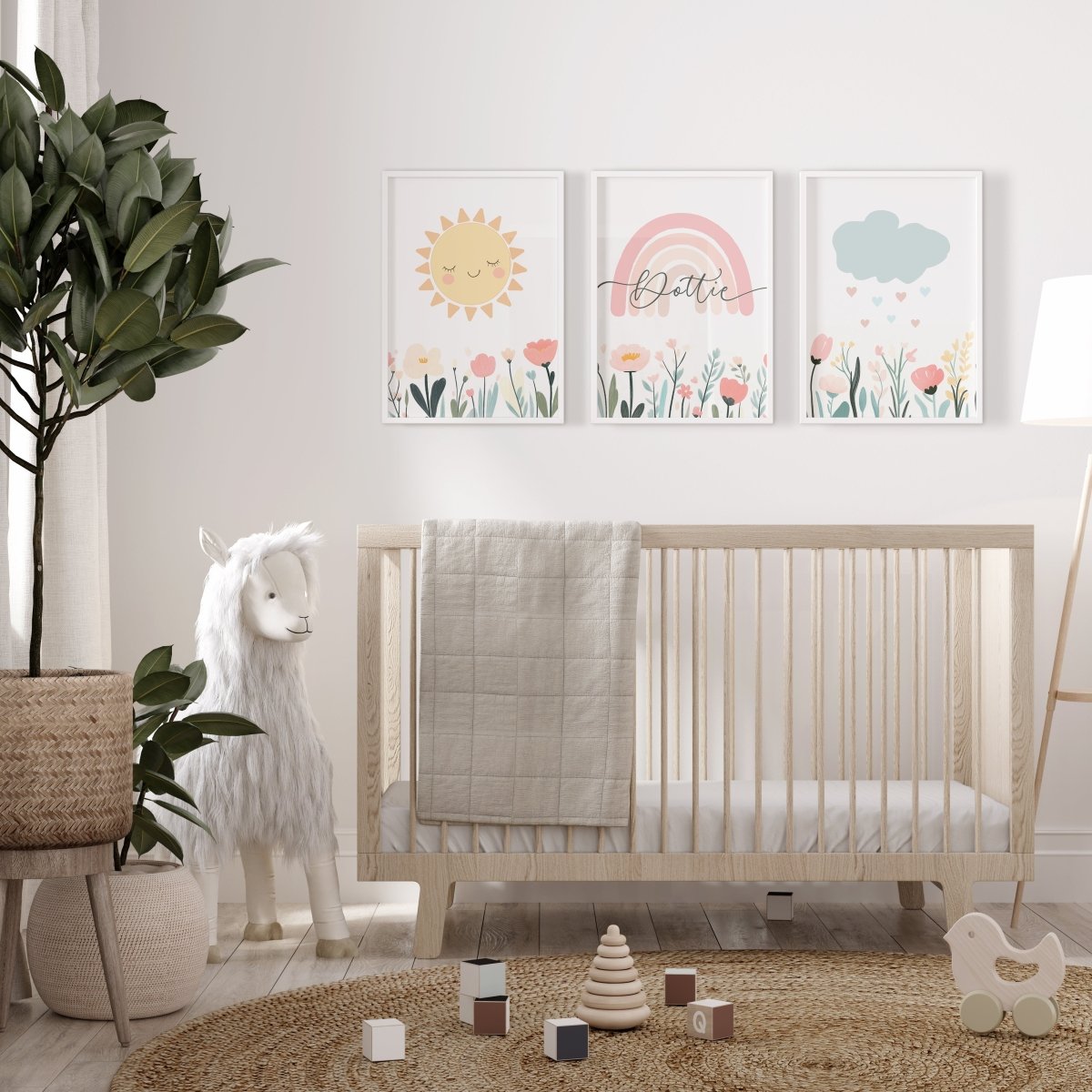 Personalised Girls Nursery Wall Prints | Set of 3 | Pastel Colours - RoseRowanDesign - Wall Art