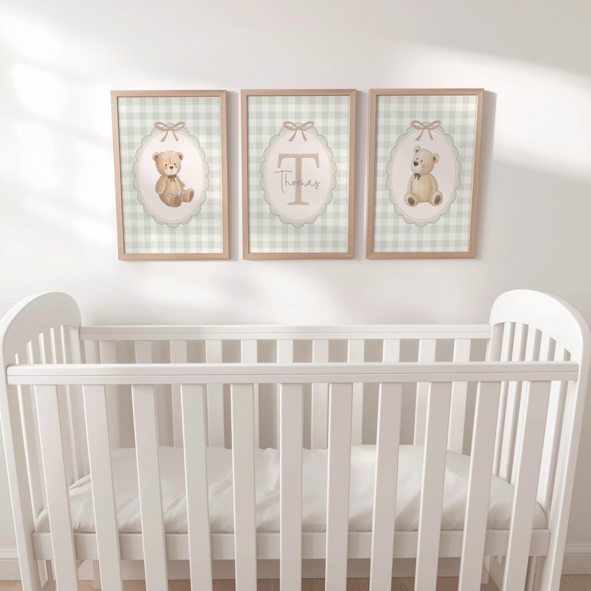 Personalised Green Gingham Teddy Bear Print Set - RoseRowanDesign - 
