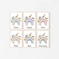 Load image into Gallery viewer, Personalised Hot Air Balloon & Rainbow Safari Animal Wall Art | Checkerboard | Set of 3 Nursery Prints - RoseRowanDesign - Wall Art
