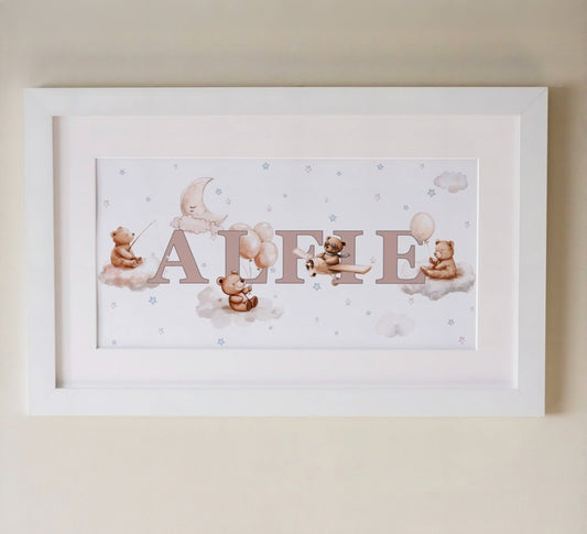 Personalised Panoramic Framed Print | Bears | Oak or White Frame with Mount Included - RoseRowanDesign - Framed Print