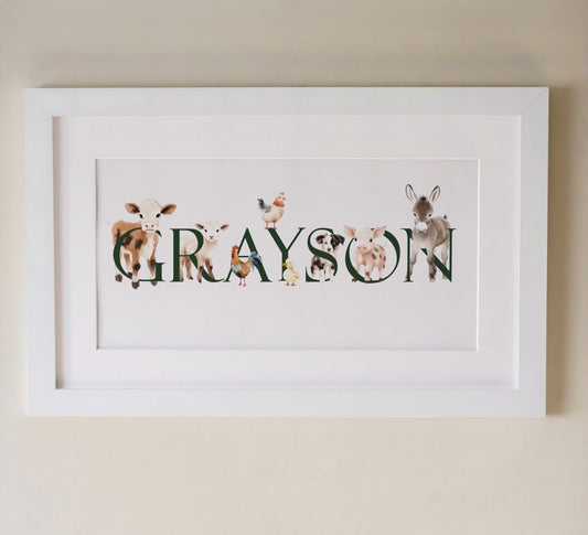 Personalised Panoramic Framed Print | Farm Animals | Oak or White Frame with Mount Included - RoseRowanDesign - Framed Print