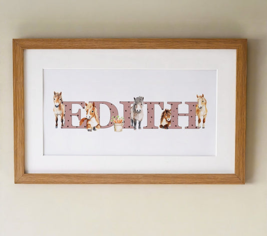 Personalised Panoramic Framed Print | Pony | Oak or White Frame with Mount Included - RoseRowanDesign - Framed Print