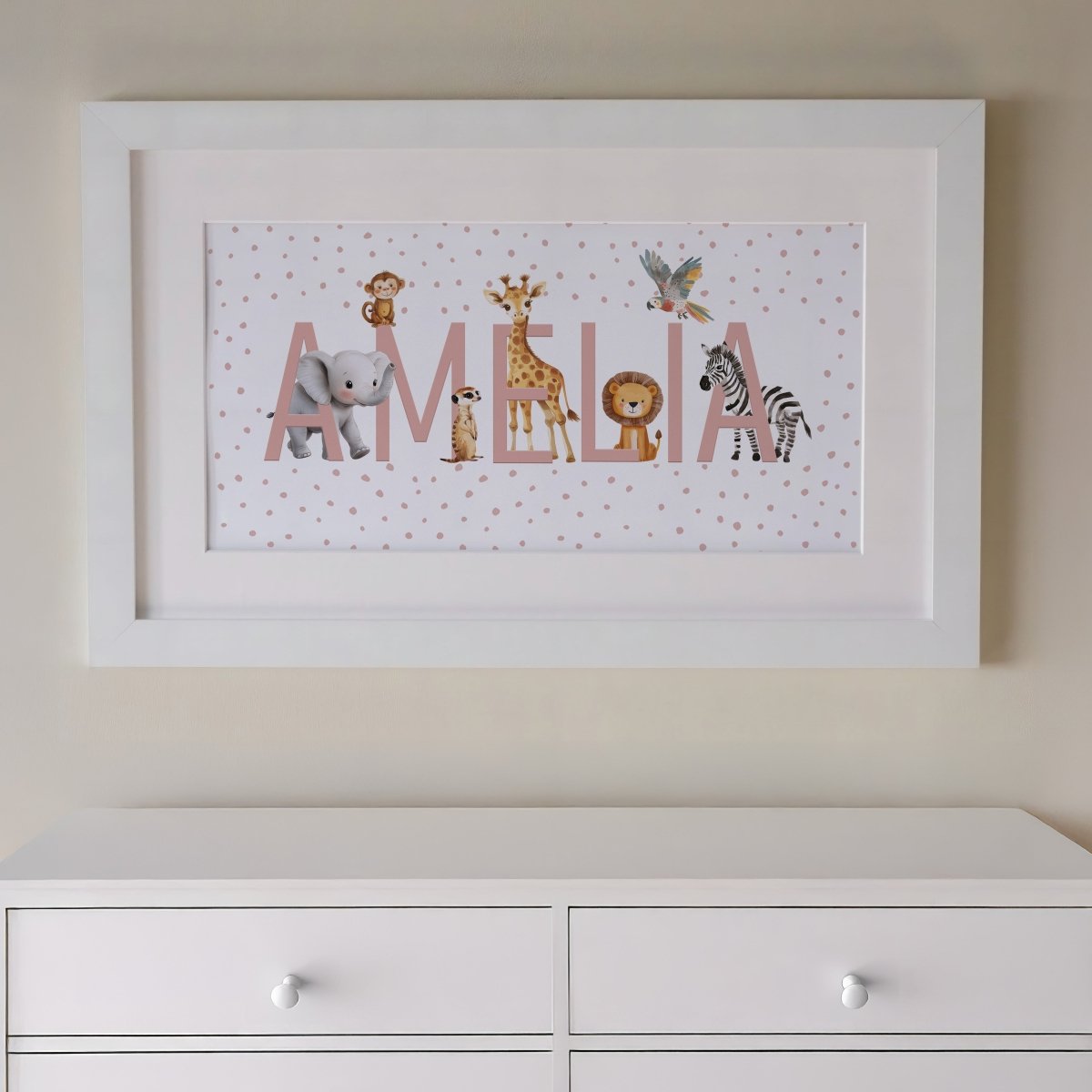 Personalised Panoramic Framed Print | Safari Animal | Oak or White Frame with Mount Included - RoseRowanDesign - Framed Print
