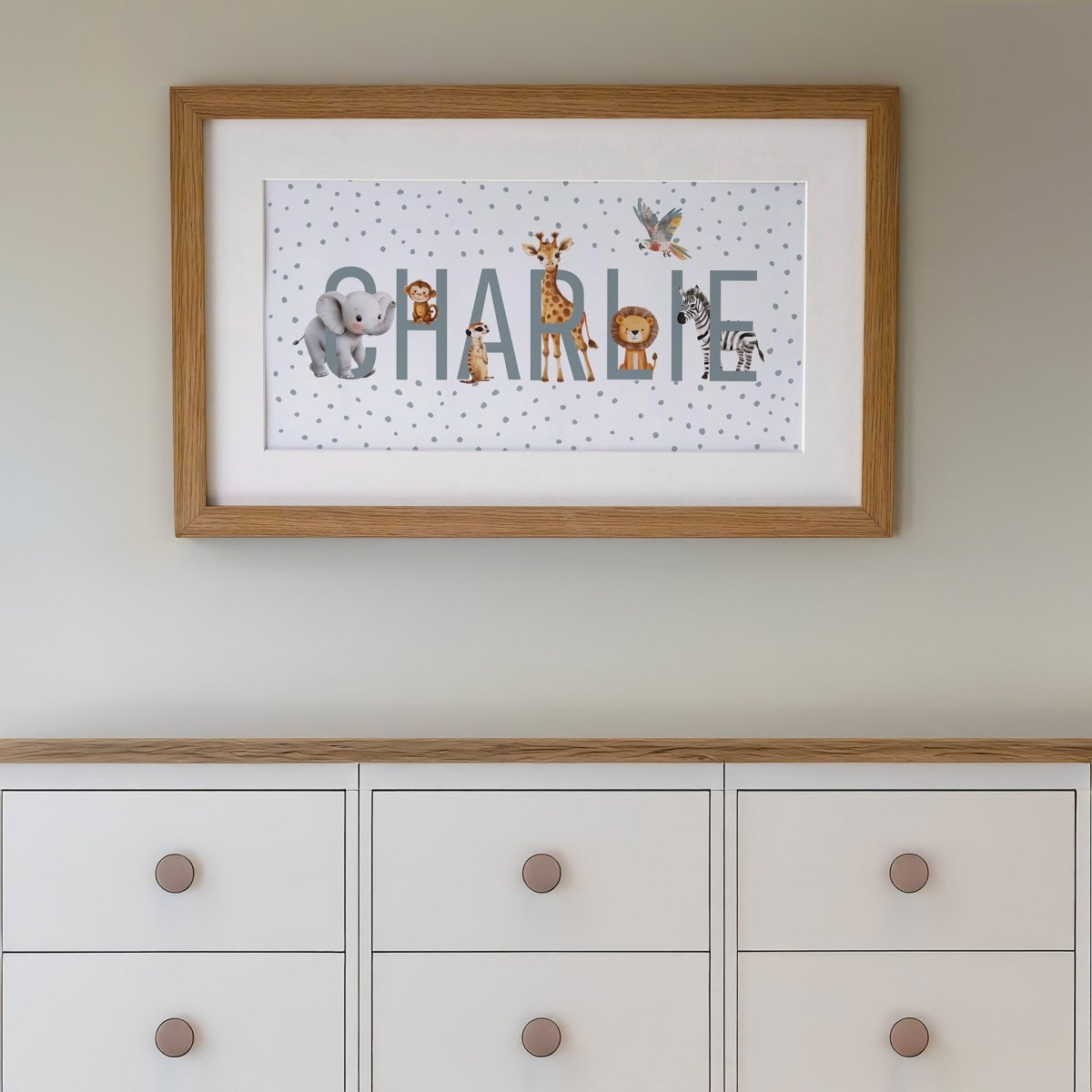 Personalised Panoramic Framed Print | Safari Animal | Oak or White Frame with Mount Included - RoseRowanDesign - Framed Print