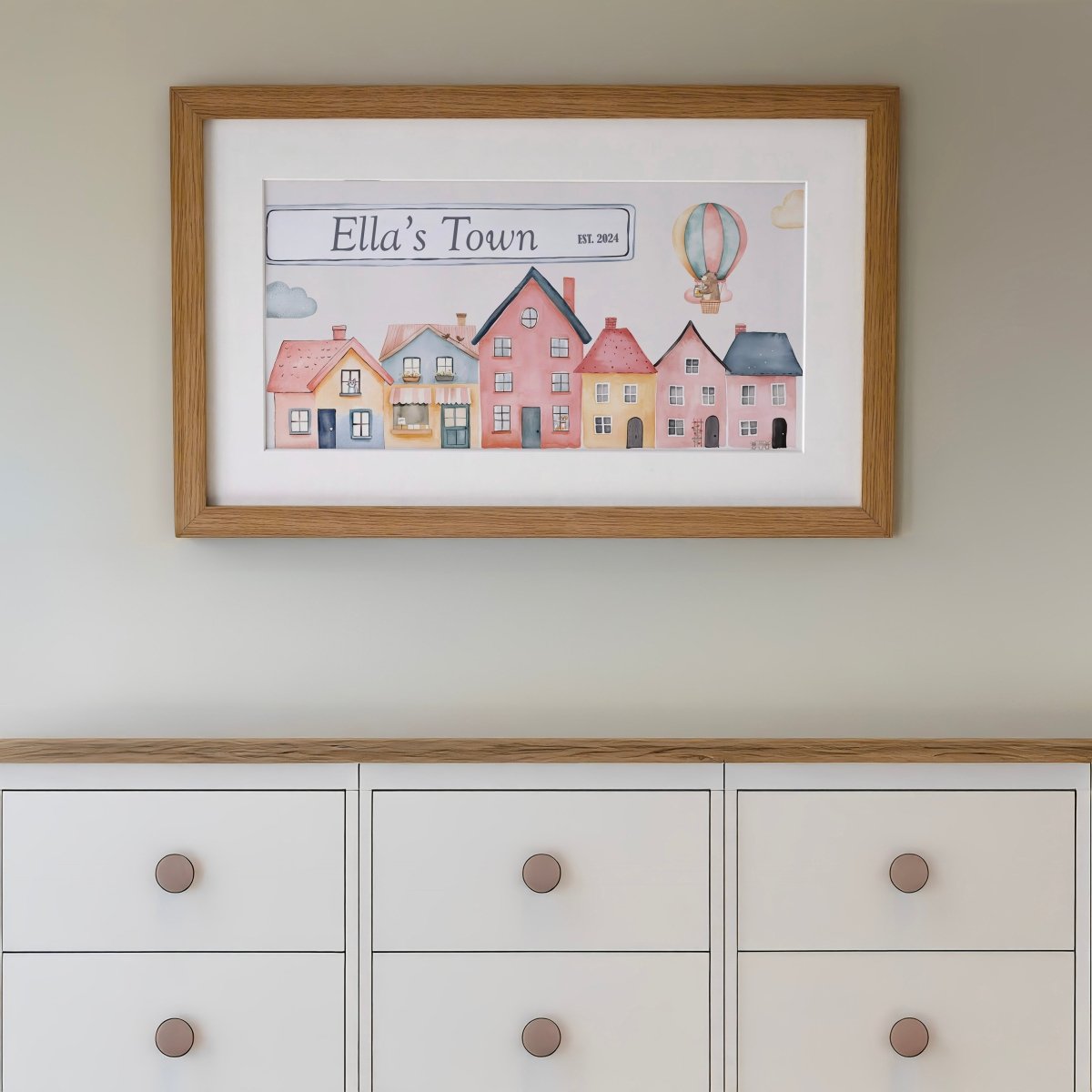 Personalised Panoramic Framed Print | Tiny Town | Oak or White Frame with Mount Included - RoseRowanDesign - Framed Print