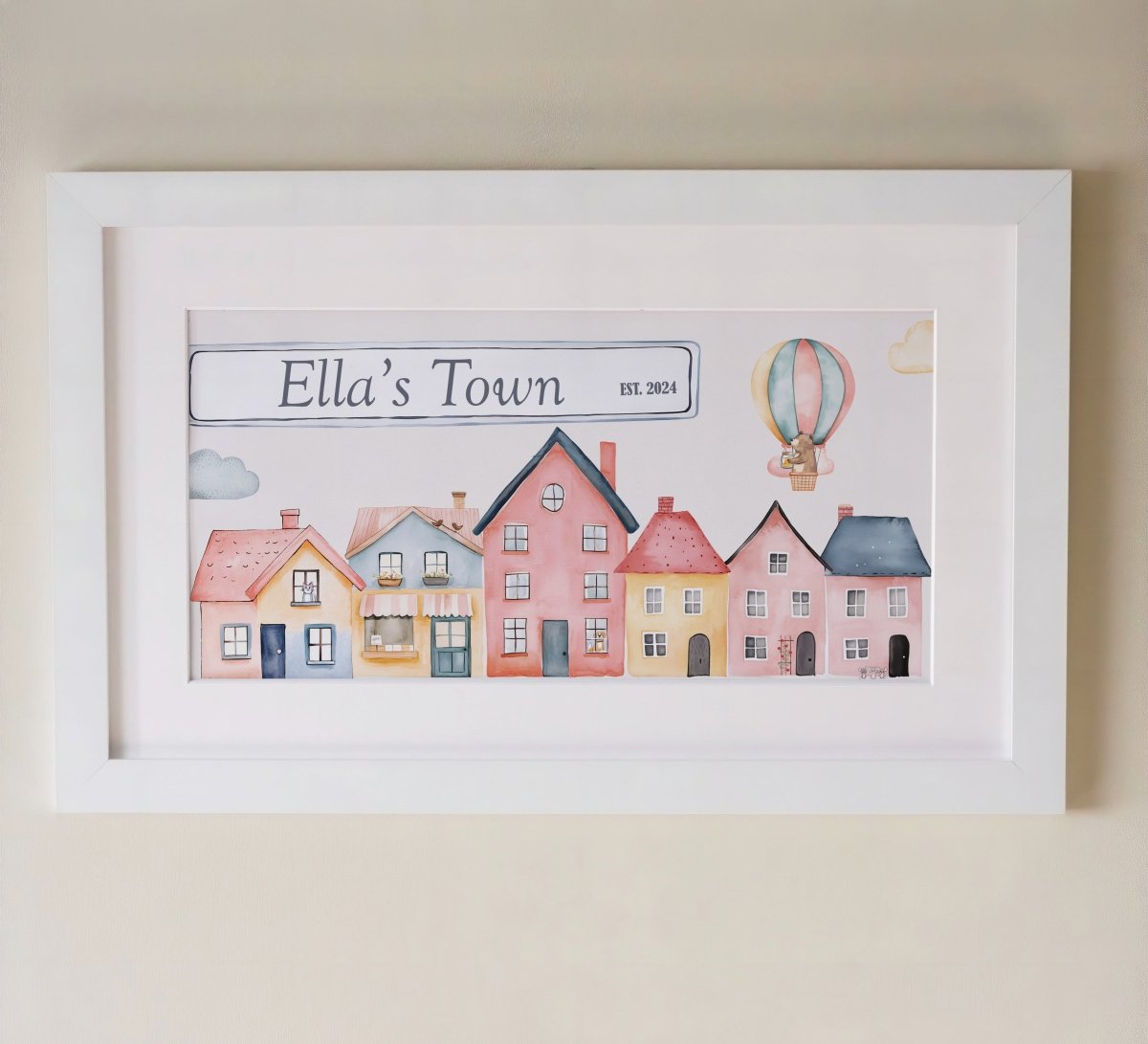 Personalised Panoramic Framed Print | Tiny Town | Oak or White Frame with Mount Included - RoseRowanDesign - Framed Print