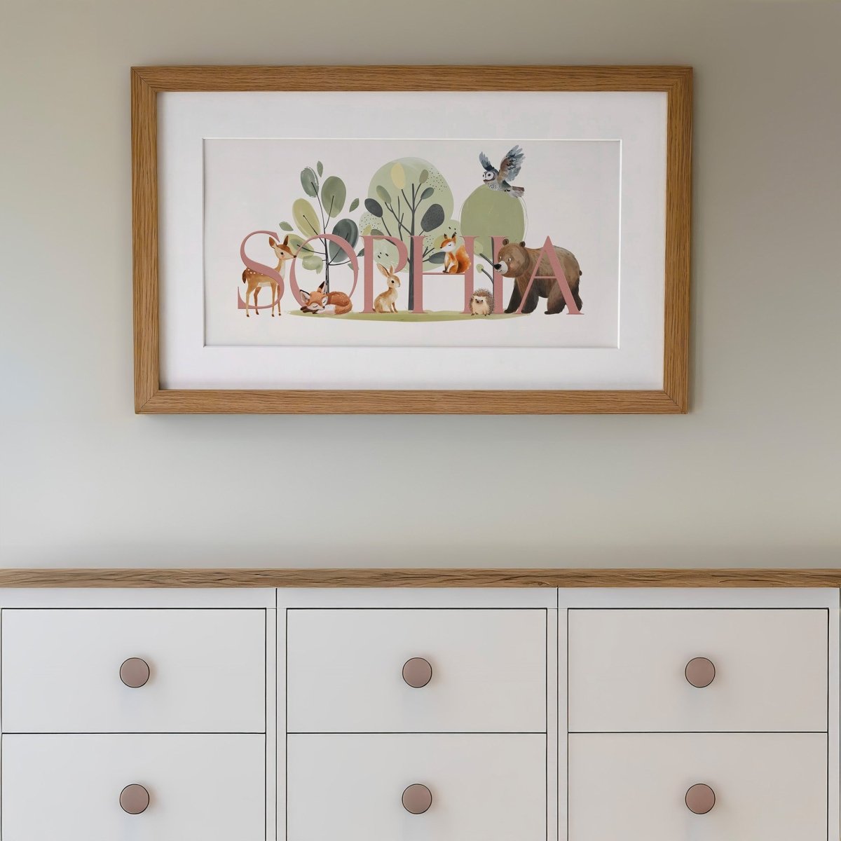 Personalised Panoramic Framed Print | Woodland Animal | Oak or White Frame with Mount Included - RoseRowanDesign - Framed Print