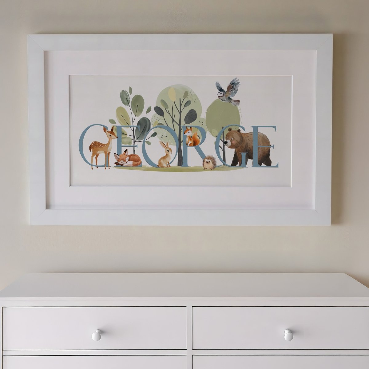 Personalised Panoramic Framed Print | Woodland Animal | Oak or White Frame with Mount Included - RoseRowanDesign - Framed Print