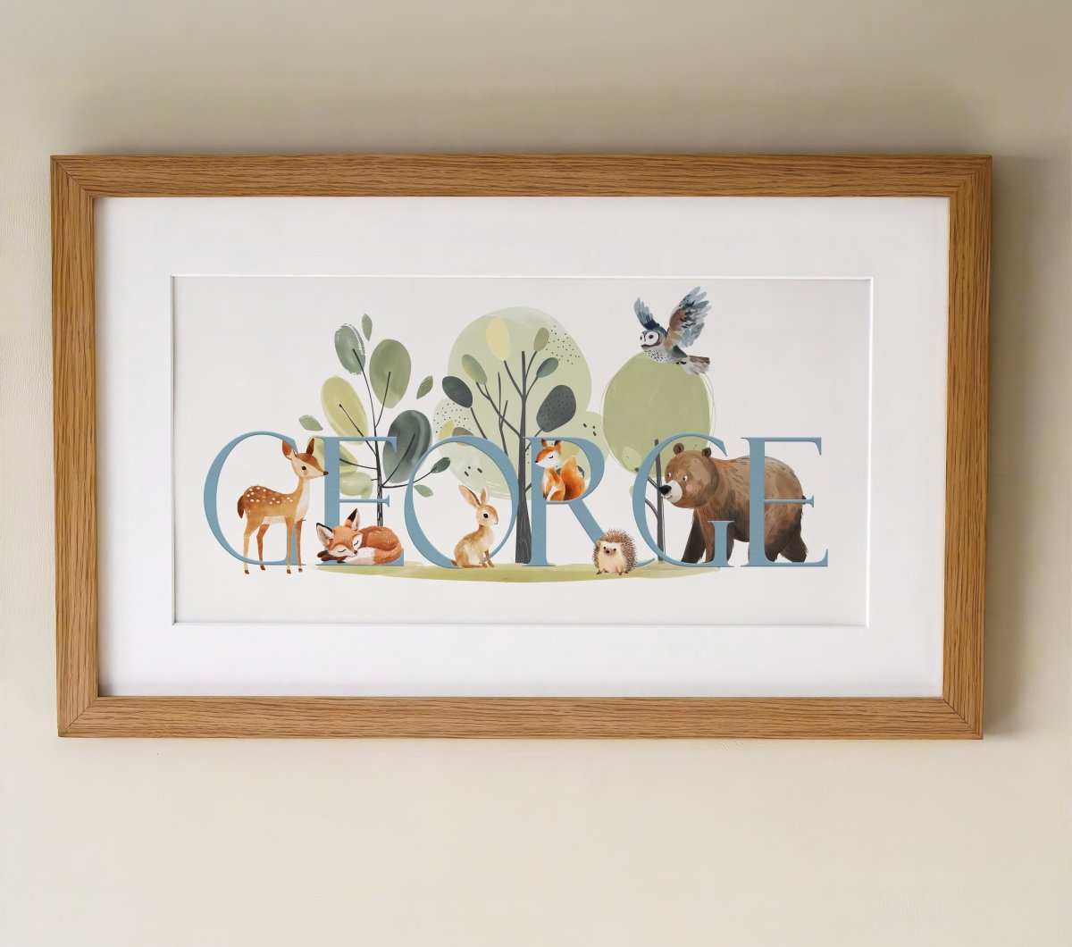 Personalised Panoramic Framed Print | Woodland Animal | Oak or White Frame with Mount Included - RoseRowanDesign - Framed Print