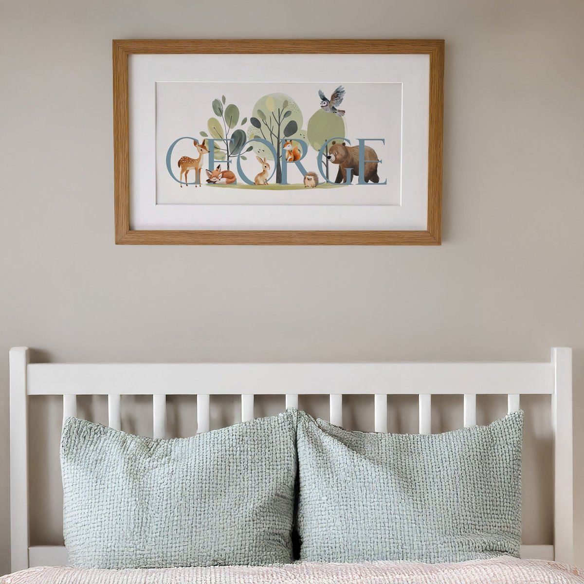 Personalised Panoramic Framed Print | Woodland Animal | Oak or White Frame with Mount Included - RoseRowanDesign - Framed Print
