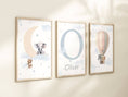 Load image into Gallery viewer, Personalised Safari Nursery Prints | Hot Air Balloon & Moon | Baby Boy Decor - RoseRowanDesign - Wall Art
