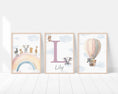 Load image into Gallery viewer, Personalised Safari Nursery Prints | Set of 3 | Rainbow & Hot Air Balloon Art for Girls' Bedroom - RoseRowanDesign - Wall Art
