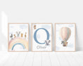 Load image into Gallery viewer, Personalised Safari Nursery Prints | Set of 3 | Rainbow & Hot Air Balloon Art for Girls' Bedroom - RoseRowanDesign - Wall Art
