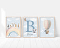 Load image into Gallery viewer, Personalised Safari Nursery Prints | Set of 3 | Rainbow & Hot Air Balloon Art for Girls' Bedroom - RoseRowanDesign - Wall Art

