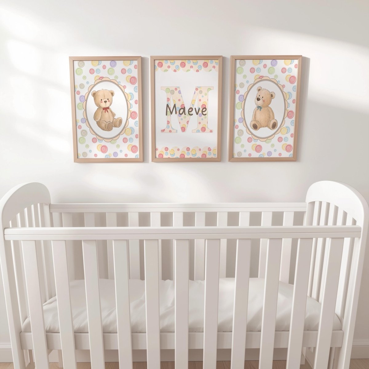 Personalised Teddy Bear Nursery Print Set - Custom Name Wall Art for Baby Room Decor - RoseRowanDesign - 