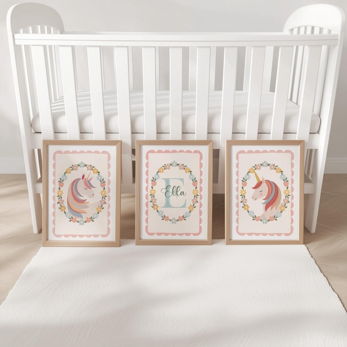 Personalised Unicorn Nursery Prints Set - Custom Girls Wall Art with Name Initial - RoseRowanDesign - 