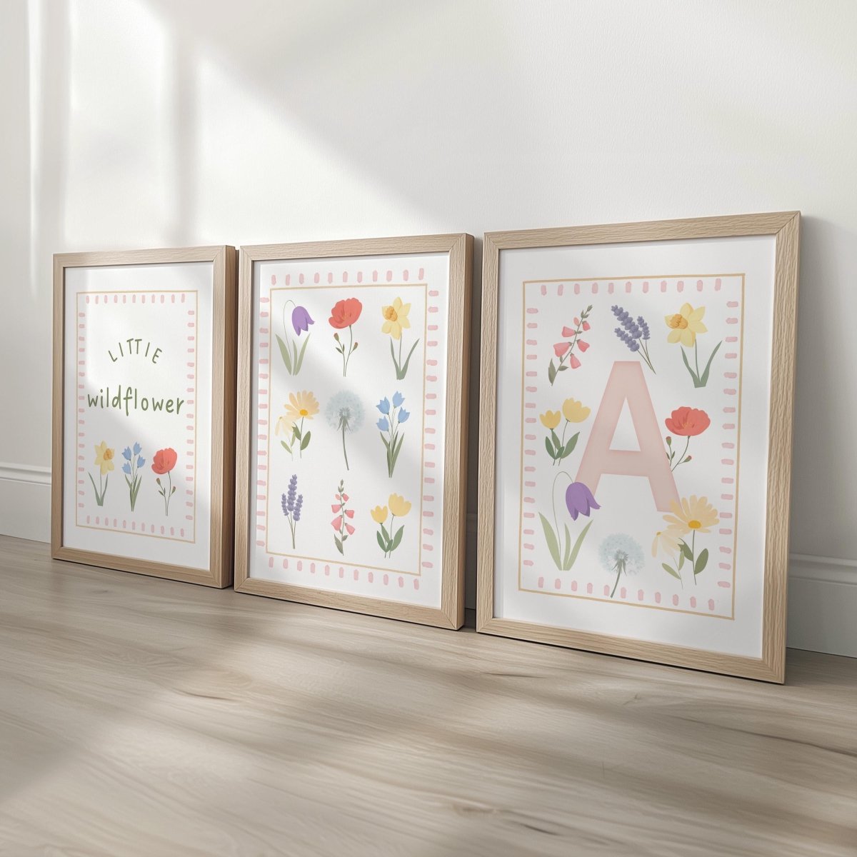 Personalised Wildflower Nursery Print Set - Custom Name Art for Girls Room Decor - RoseRowanDesign - 