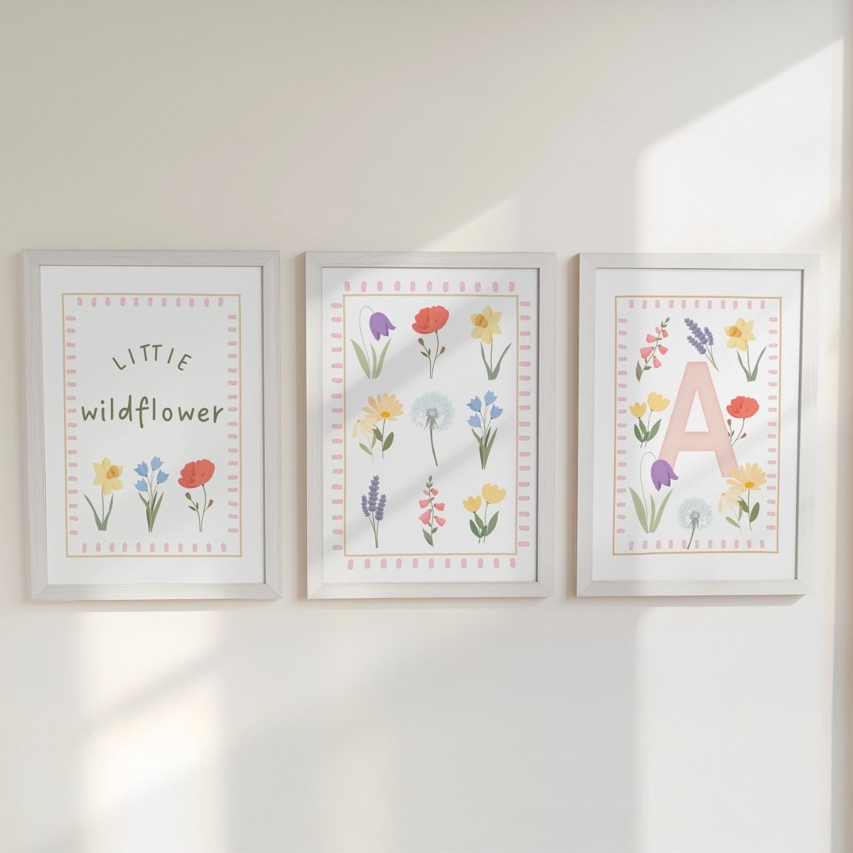 Personalised Wildflower Nursery Print Set - Custom Name Art for Girls Room Decor - RoseRowanDesign - 