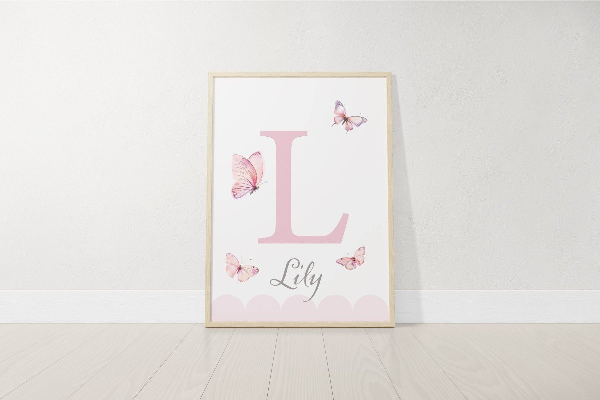 Pink Butterfly Personalised Nursery Prints | Set of 3 | Decor for Baby Girls' Room - RoseRowanDesign - 