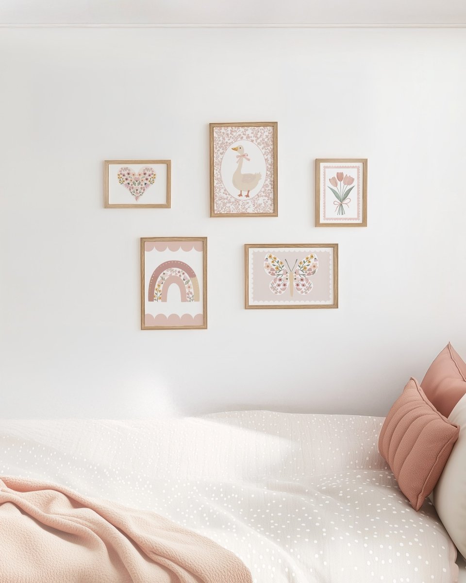 Pink Wildflower Nursery Gallery Wall Art Set – Girls Floral Prints - RoseRowanDesign - Wall Art