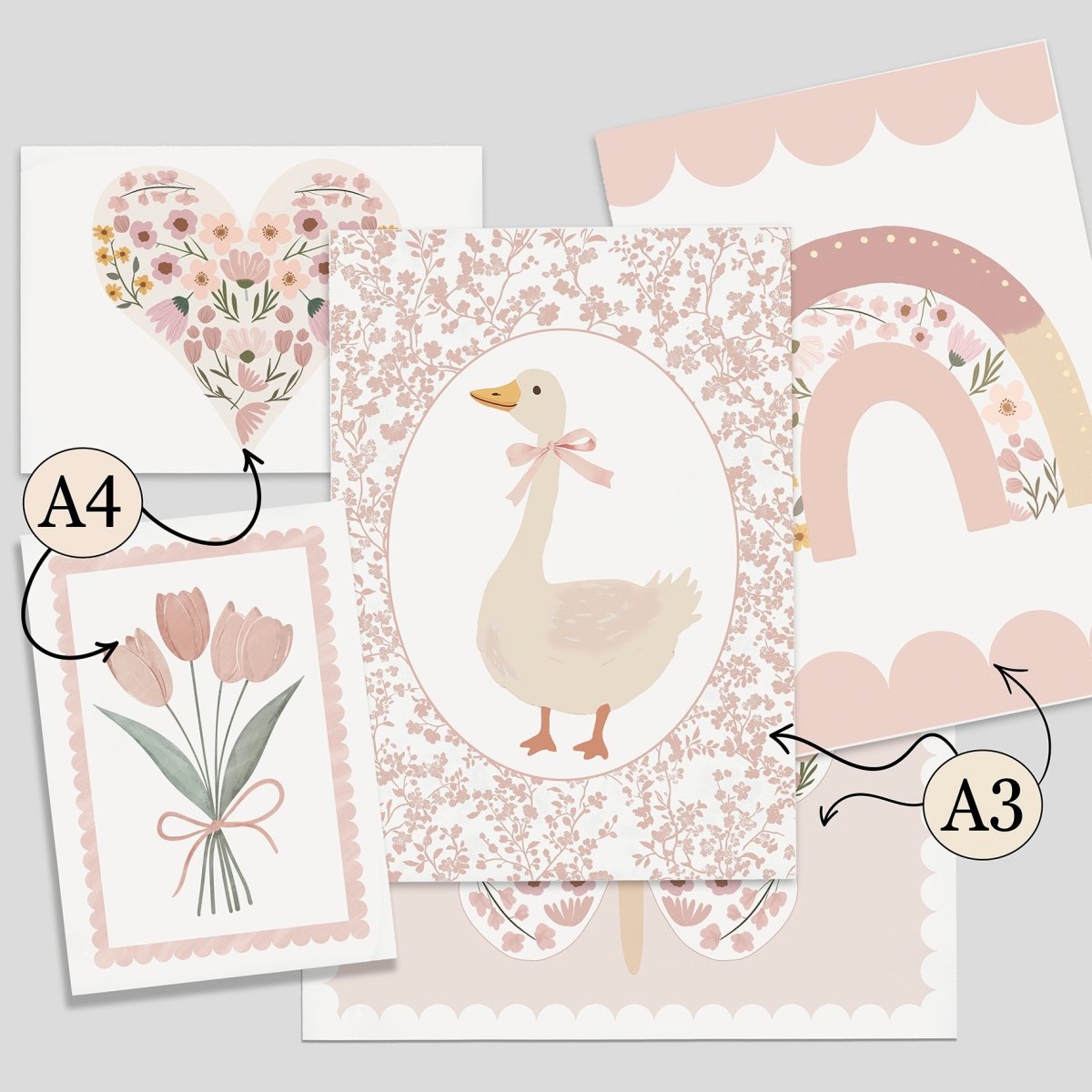 Pink Wildflower Nursery Gallery Wall Art Set – Girls Floral Prints - RoseRowanDesign - Wall Art